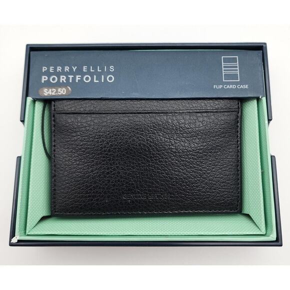 Perry Ellis Portfolio Men's Genuine Leather Uptown Flip Card Holder Black NEW - Picture 1 of 5